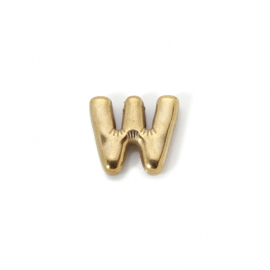 Picture of 2 PCs Eco-friendly Vacuum Plating 304 Stainless Steel Charms 18K Real Gold Plated Capital Alphabet Initial Letter Message " W " 20mm x 18mm