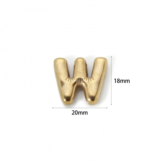 Picture of 2 PCs Eco-friendly Vacuum Plating 304 Stainless Steel Charms 18K Real Gold Plated Capital Alphabet Initial Letter Message " W " 20mm x 18mm