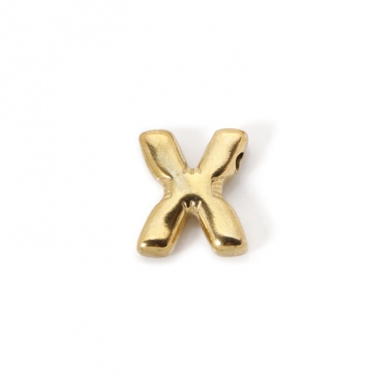 Picture of 2 PCs Eco-friendly Vacuum Plating 304 Stainless Steel Charms 18K Real Gold Plated Capital Alphabet Initial Letter Message " X " 18mm x 15mm