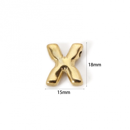 Picture of 2 PCs Eco-friendly Vacuum Plating 304 Stainless Steel Charms 18K Real Gold Plated Capital Alphabet Initial Letter Message " X " 18mm x 15mm
