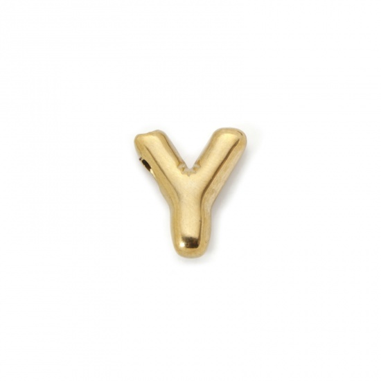 Picture of 2 PCs Eco-friendly Vacuum Plating 304 Stainless Steel Charms 18K Real Gold Plated Capital Alphabet Initial Letter Message " Y " 18mm x 15mm