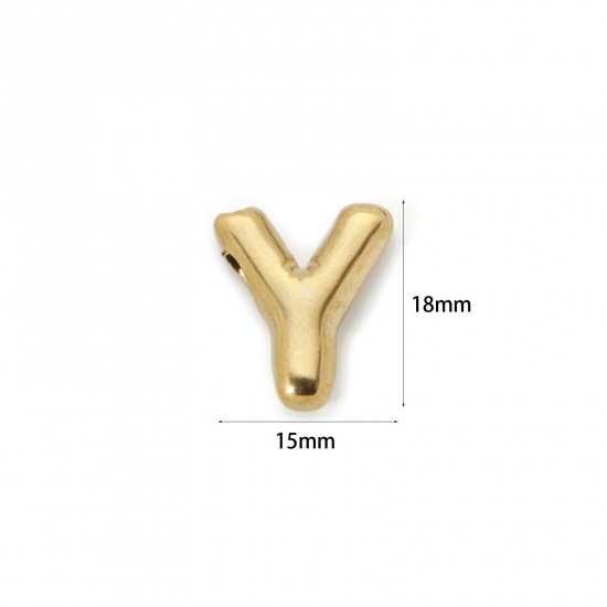 Picture of 2 PCs Eco-friendly Vacuum Plating 304 Stainless Steel Charms 18K Real Gold Plated Capital Alphabet Initial Letter Message " Y " 18mm x 15mm