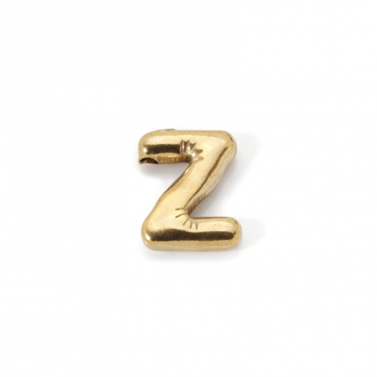 Picture of 2 PCs Eco-friendly Vacuum Plating 304 Stainless Steel Charms 18K Real Gold Plated Capital Alphabet Initial Letter Message " Z " 18mm x 14mm