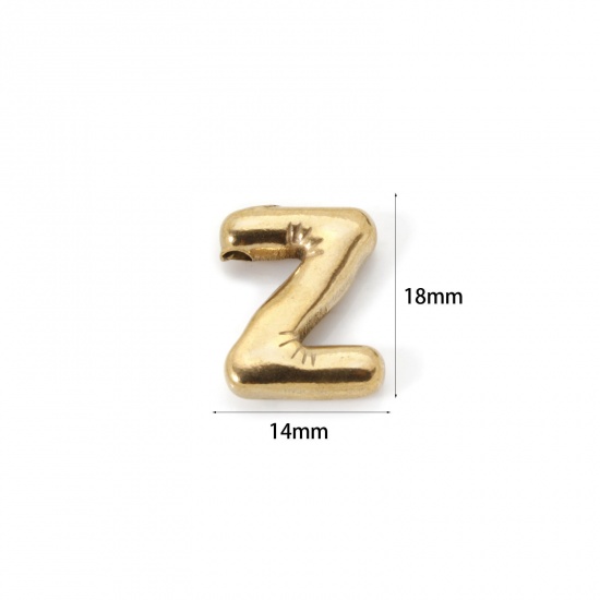 Picture of 2 PCs Eco-friendly Vacuum Plating 304 Stainless Steel Charms 18K Real Gold Plated Capital Alphabet Initial Letter Message " Z " 18mm x 14mm
