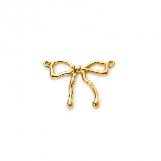 Bild von 2 Stück Vakuumbeschichtung 304 Edelstahl Kleidung Charms 18K Vergoldet Schleife 28mm x 20mm