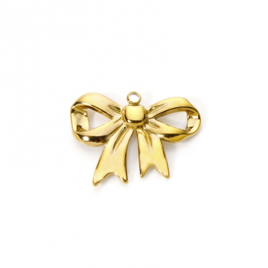 Bild von 2 Stück Vakuumbeschichtung 304 Edelstahl Kleidung Anhänger 18K Vergoldet Schleife 3cm x 2.3cm
