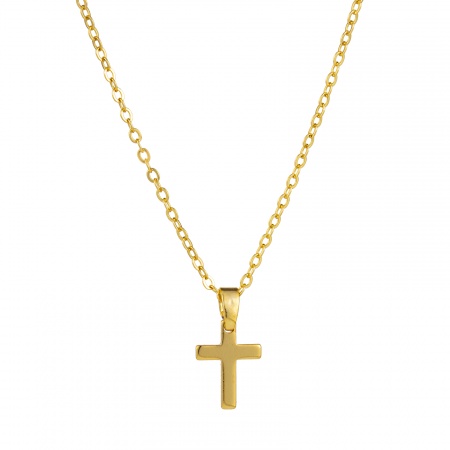 Immagine di 1 Pz Ecologico Minimalista Religione 18K Vero Oro Placcato Ottone Catena a Cavo Croce Collana con Ciondolo Unisex Regalo 46cm + 6cm Lunghezza