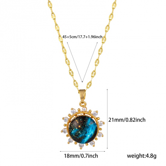 Изображение 1 ШТ Экологичный галактика 18K настоящее золото с покрытием латунь & Стекло Цепочка губ Солнце Ожерелье с подвеской Для женщин 45см + 5см длина