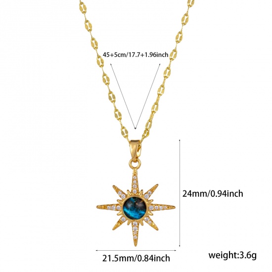 Изображение 1 ШТ Экологичный галактика 18K настоящее золото с покрытием латунь & Стекло Цепочка губ Звезда Ожерелье с подвеской Для женщин 45см + 5см длина