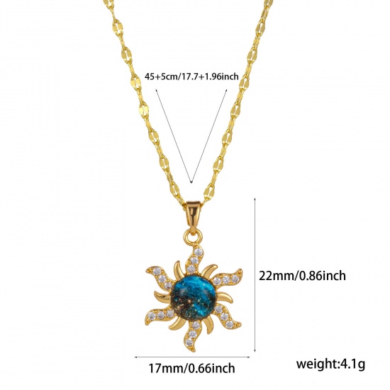 Изображение 1 ШТ Экологичный галактика 18K настоящее золото с покрытием латунь & Стекло Цепочка губ Солнце Ожерелье с подвеской Для женщин 45см + 5см длина