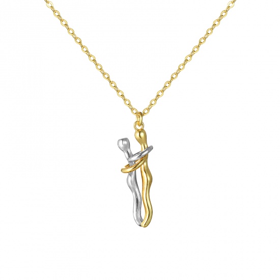 Image de 1 Piece Hip Hop Valentine's Day 18K Real Gold Plated  & Real Platinum Plated Brass Link Cable Chain Lovers 3D Hug Pendant Charm Necklace for Couples Elegant Love Symbol Unisex Perfect for Party & Daily Wear New Fashion 46cm(18.1") + 6cm(2.4") long