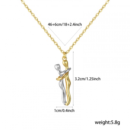 Picture of 1 Piece Hip Hop Valentine's Day 18K Real Gold Plated & Real Platinum Plated Brass Link Cable Chain Lovers 3D Hug Pendant Charm Necklace for Couples Elegant Love Symbol Unisex Perfect for Party & Daily Wear New Fashion 46cm(18.1") + 6cm(2.4") long