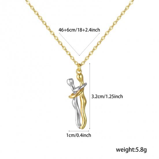 Image de 1 Piece Hip Hop Valentine's Day 18K Real Gold Plated  & Real Platinum Plated Brass Link Cable Chain Lovers 3D Hug Pendant Charm Necklace for Couples Elegant Love Symbol Unisex Perfect for Party & Daily Wear New Fashion 46cm(18.1") + 6cm(2.4") long