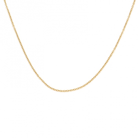 Image de 1 Pièce Colliers Chaîne Maille Forçat en 304 Acier Inoxydable Revêtement sous Vide PVD Respectueux de l'Environnement Simple & Décontracté Plaqué Or Véritable 18K Pour Femmes Cadeau 40cm long, Taille de la Chaîne: 1.4mm