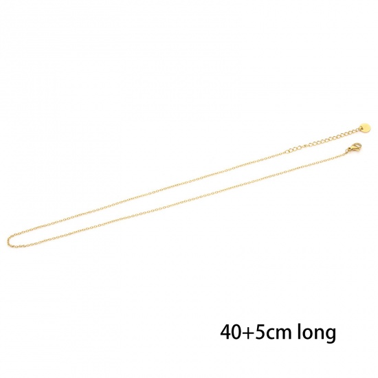 Image de 1 Pièce Colliers Chaîne Maille Forçat en 304 Acier Inoxydable Revêtement sous Vide PVD Respectueux de l'Environnement Simple & Décontracté Plaqué Or Véritable 18K Pour Femmes Cadeau 40cm long, Taille de la Chaîne: 1.4mm