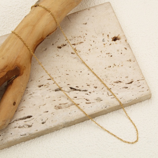 Image de 1 Pièce Colliers Chaîne Maille Forçat en 304 Acier Inoxydable Revêtement sous Vide PVD Respectueux de l'Environnement Simple & Décontracté Plaqué Or Véritable 18K Pour Femmes Cadeau 40cm long, Taille de la Chaîne: 1.4mm