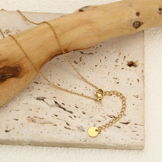 Image de 1 Pièce Colliers Chaîne Maille Forçat en 304 Acier Inoxydable Revêtement sous Vide PVD Respectueux de l'Environnement Simple & Décontracté Plaqué Or Véritable 18K Pour Femmes Cadeau 40cm long, Taille de la Chaîne: 1.4mm