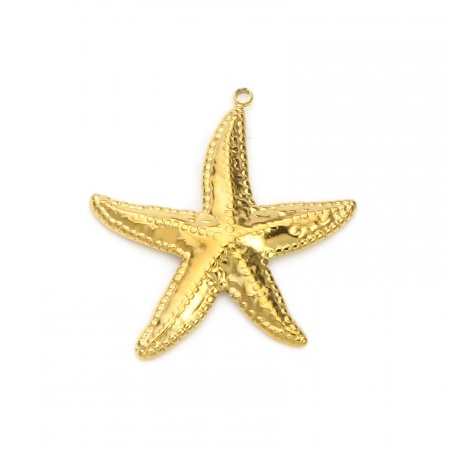 Picture of 2 PCs Eco-friendly PVD Vacuum Plating Waterproof Anti-Tarnish Hypoallergenic 304 Stainless Steel Ocean Jewelry Pendants 18K Real Gold Plated Starfish 3.9cm x 3.8cm