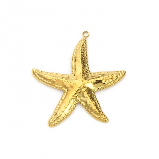 Imagen de 2 Unidades Recubrimiento al Vacío PVD Ecológico 304 Acero Inoxidable Joyería del océano Colgantes 18K Oro Real Chapado Estrella de mar 3.9cm x 3.8cm