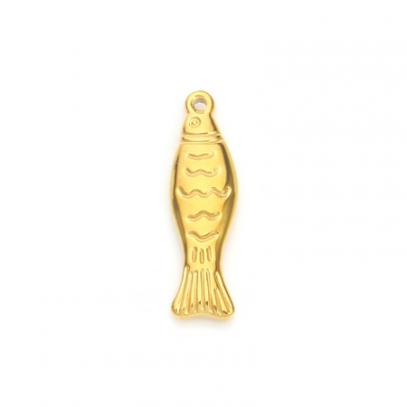 Picture of 2 PCs Eco-friendly PVD Vacuum Plating Waterproof Anti-Tarnish Hypoallergenic 304 Stainless Steel Ocean Jewelry Pendants 18K Real Gold Plated Fish Animal 3D 3.3cm x 1cm