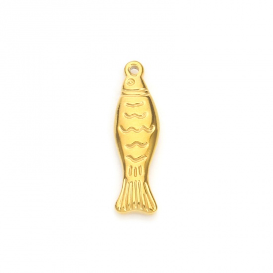 Imagen de 2 Unidades Recubrimiento al Vacío PVD Ecológico 304 Acero Inoxidable Joyería del océano Colgantes 18K Oro Real Chapado Pez 3D 3.3cm x 1cm