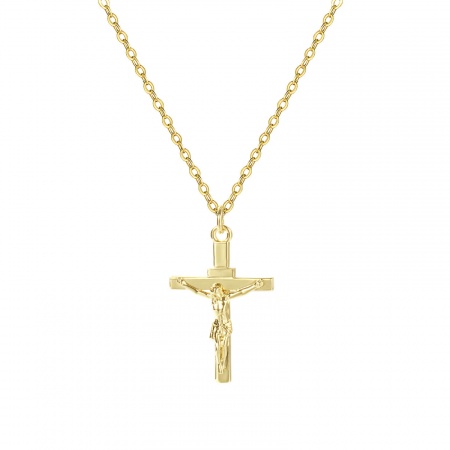 1 Strang Umweltfreundlich Exquisit Religiös 18K Echtgold plattiert Messing Kreuz Gliederketten Christus Jesus Kreuz Kruzifix Anhänger Halskette Unisex Geschenk 46cm + 6cm lang