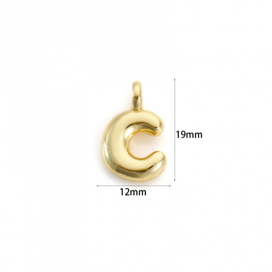 Imagen de 2 Unidades Respetuoso del Medio Ambiente Latón Colgantes 18K Oro Real Chapado Letra Mayúscula Mensaje " C " 19mm x 12mm