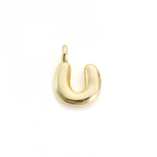 Imagen de 2 Unidades Respetuoso del Medio Ambiente Latón Colgantes 18K Oro Real Chapado Letra Mayúscula Mensaje " U " 19mm x 14mm