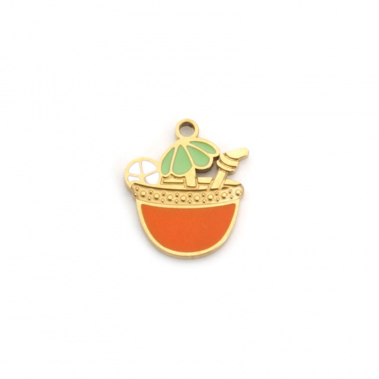 Immagine di 1 Pz Placcatura Sottovuoto PVD Ecologica 304 Acciaio Inossidabile Ciondoli Placcato Oro 18K Multicolore Limone Bevande Smalto 15mm x 13mm