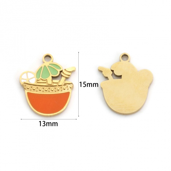 Immagine di 1 Pz Placcatura Sottovuoto PVD Ecologica 304 Acciaio Inossidabile Ciondoli Placcato Oro 18K Multicolore Limone Bevande Smalto 15mm x 13mm