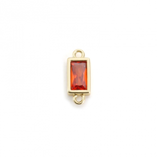 Picture of 2 PCs Brass & Glass Connectors Charms Pendants 18K Gold Plated Orange Rectangle Faceted 15mm x 6mm