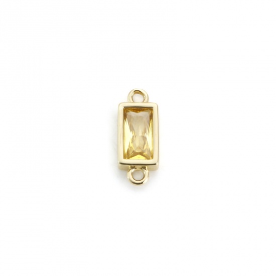 Picture of 2 PCs Brass & Glass Connectors Charms Pendants 18K Gold Plated Yellow Rectangle Faceted 15mm x 6mm