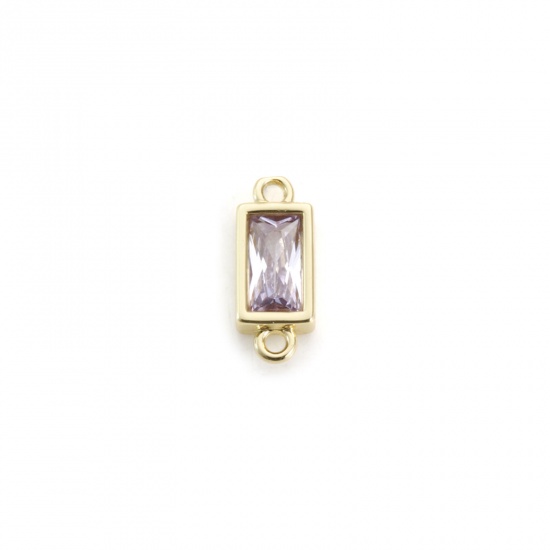 Picture of 2 PCs Brass & Glass Connectors Charms Pendants 18K Gold Plated Mauve Rectangle Faceted 15mm x 6mm