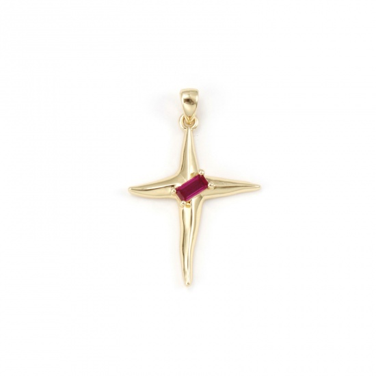 Imagen de 1 Unidad Respetuoso del Medio Ambiente Latón & Vidrio Galaxia Colgantes 18K Oro Real Chapado Fucsia Estrella 3.2cm x 2.1cm