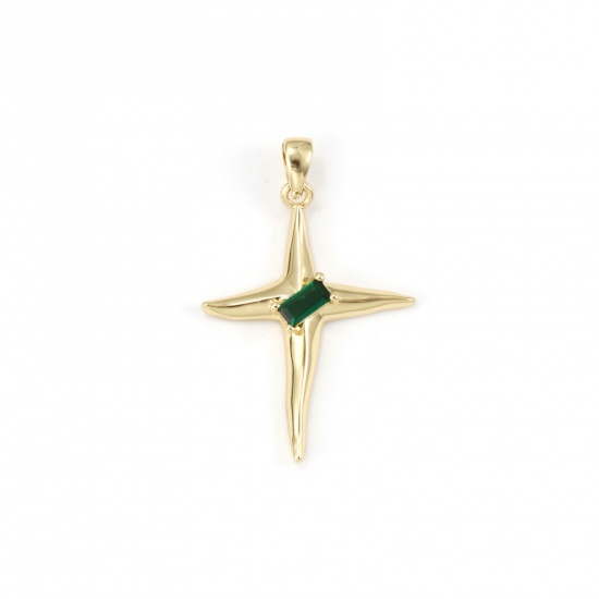 Imagen de 1 Unidad Respetuoso del Medio Ambiente Latón & Vidrio Galaxia Colgantes 18K Oro Real Chapado Verde Estrella 3.2cm x 2.1cm