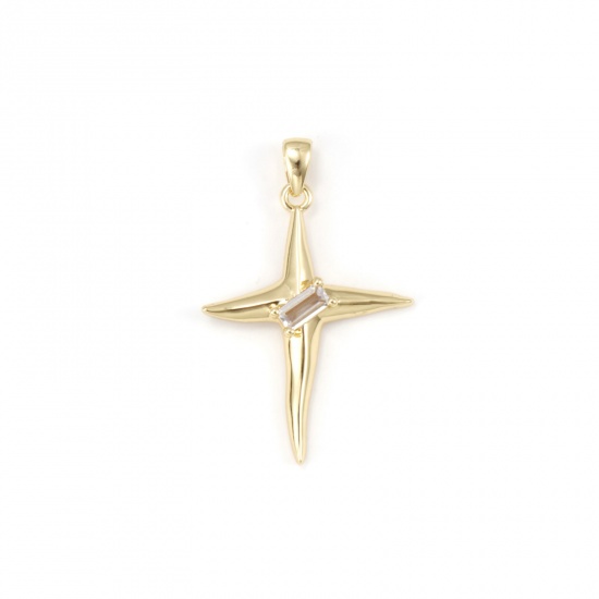 Imagen de 1 Unidad Respetuoso del Medio Ambiente Latón Galaxia Colgantes 18K Oro Real Chapado Estrella Claro Circón Artificial 3.2cm x 2.1cm