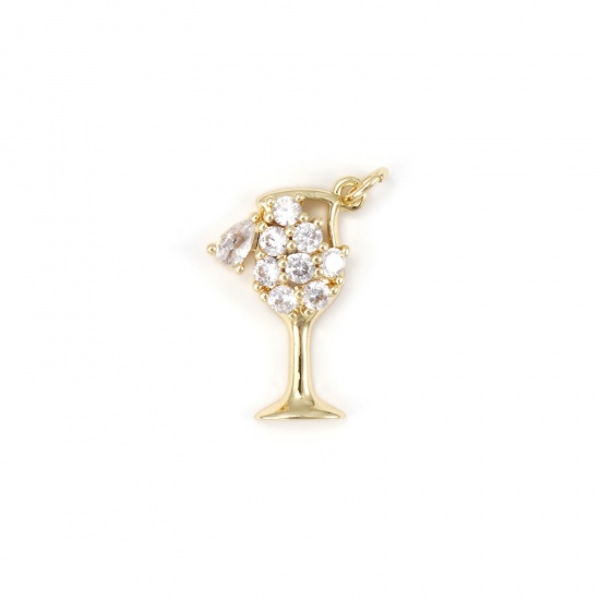 Immagine di 1 Pz Ecologico Ottone Ciondoli 18K Vero Oro Placcato Bicchiere da vino Micro Spianare Trasparente Cubic Zirconiae 25mm x 15mm