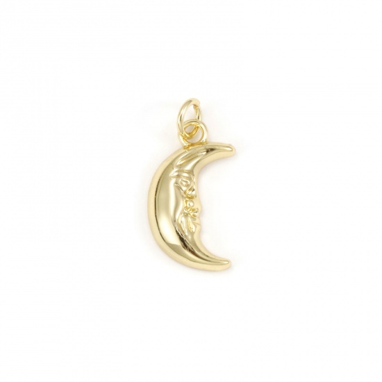 Imagen de 1 Unidad Respetuoso del Medio Ambiente Latón Galaxia Colgantes 18K Oro Real Chapado Luna Cara 22mm x 10mm
