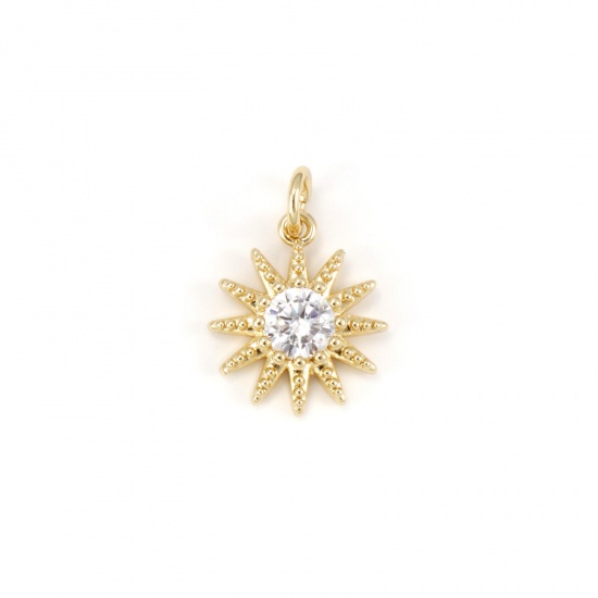 Imagen de 1 Unidad Respetuoso del Medio Ambiente Latón Galaxia Colgantes 18K Oro Real Chapado Sol Claro Circón Artificial 18mm x 13mm