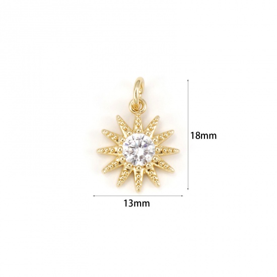 Imagen de 1 Unidad Respetuoso del Medio Ambiente Latón Galaxia Colgantes 18K Oro Real Chapado Sol Claro Circón Artificial 18mm x 13mm