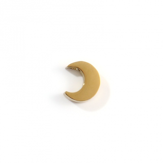 Imagen de 2 Unidades Recubrimiento al Vacío PVD Ecológico 304 Acero Inoxidable Mini Colgantes Chapado en Oro de 18K Luna Media Pulido de Doble Cara 8mm x 7mm