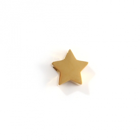 Imagen de 2 Unidades Recubrimiento al Vacío PVD Ecológico 304 Acero Inoxidable Mini Colgantes Chapado en Oro de 18K Estrellas de cinco puntos Pulido de Doble Cara 8mm x 7.5mm