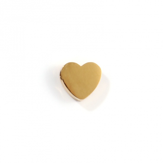 Imagen de 2 Unidades Recubrimiento al Vacío PVD Ecológico 304 Acero Inoxidable Mini Colgantes Chapado en Oro de 18K Corazón Pulido de Doble Cara 8mm x 7mm