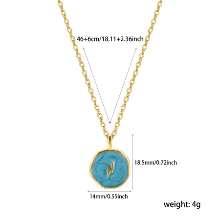 Picture of Eco-friendly Stylish Ins Style 18K Real Gold Plated Brass Link Cable Chain Round Disc Enamel Pendant Charm Necklace For Women Gift 46cm(18.1