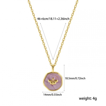 Imagen de 1 Unidad Respetuoso del Medio Ambiente Elegante Estilo Ins 18K Oro Real Chapado Púrpura Claro Latón Cadena de Cable Cruz Ronda Disco Abeja Esmalte Collar con Colgante Para Mujeres Regalo 46cm + 6cm longitud