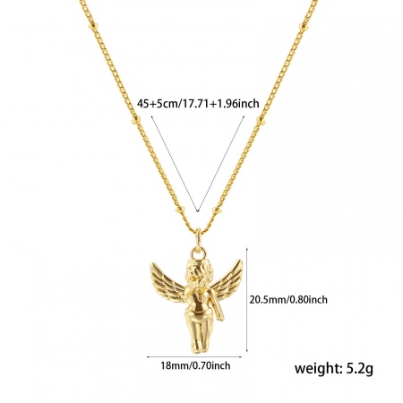 Picture of Eco-friendly Exquisite Religious 18K Real Gold Plated Brass Curb Link Chain Angel 3D Pendant Charm Necklace For Women Gift 45cm(17.7