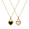 Picture of 1 Piece Eco-friendly Stylish Valentine's Day 18K Gold Plated Black & White Natural Shell & Brass Curb Link Chain Heart Double Sided Pendant Charm Necklace For Women Gift 45cm(17.7") + 5cm(2") long