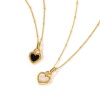 Picture of 1 Piece Eco-friendly Stylish Valentine's Day 18K Gold Plated Black & White Natural Shell & Brass Curb Link Chain Heart Double Sided Pendant Charm Necklace For Women Gift 45cm(17.7") + 5cm(2") long