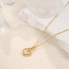 Picture of 1 Piece Eco-friendly Stylish Valentine's Day 18K Gold Plated Black & White Natural Shell & Brass Curb Link Chain Heart Double Sided Pendant Charm Necklace For Women Gift 45cm(17.7") + 5cm(2") long