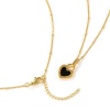 Picture of 1 Piece Eco-friendly Stylish Valentine's Day 18K Gold Plated Black & White Natural Shell & Brass Curb Link Chain Heart Double Sided Pendant Charm Necklace For Women Gift 45cm(17.7") + 5cm(2") long